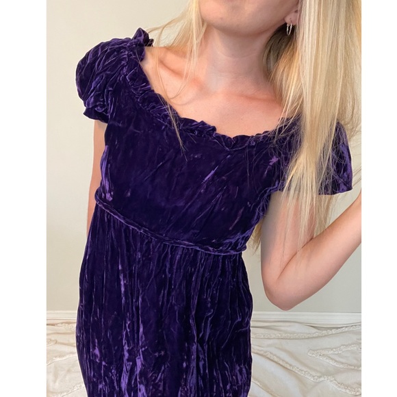 Lorrie Deb San Francisco Vintage Velvet Empire Waist maxi Dress Purple - Picture 3 of 15